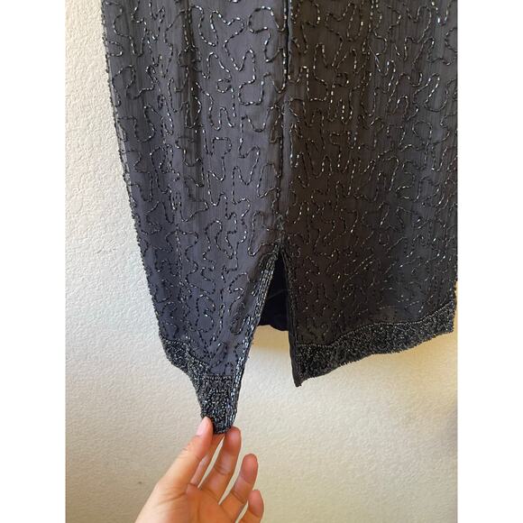 Vintage 80s‎ mini 100% silk beaded sequin mini dress petite medium - Picture 4 of 6